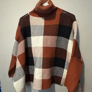 Source Unknown Checkered Turtleneck Sweater - Rust, Black, and Cream